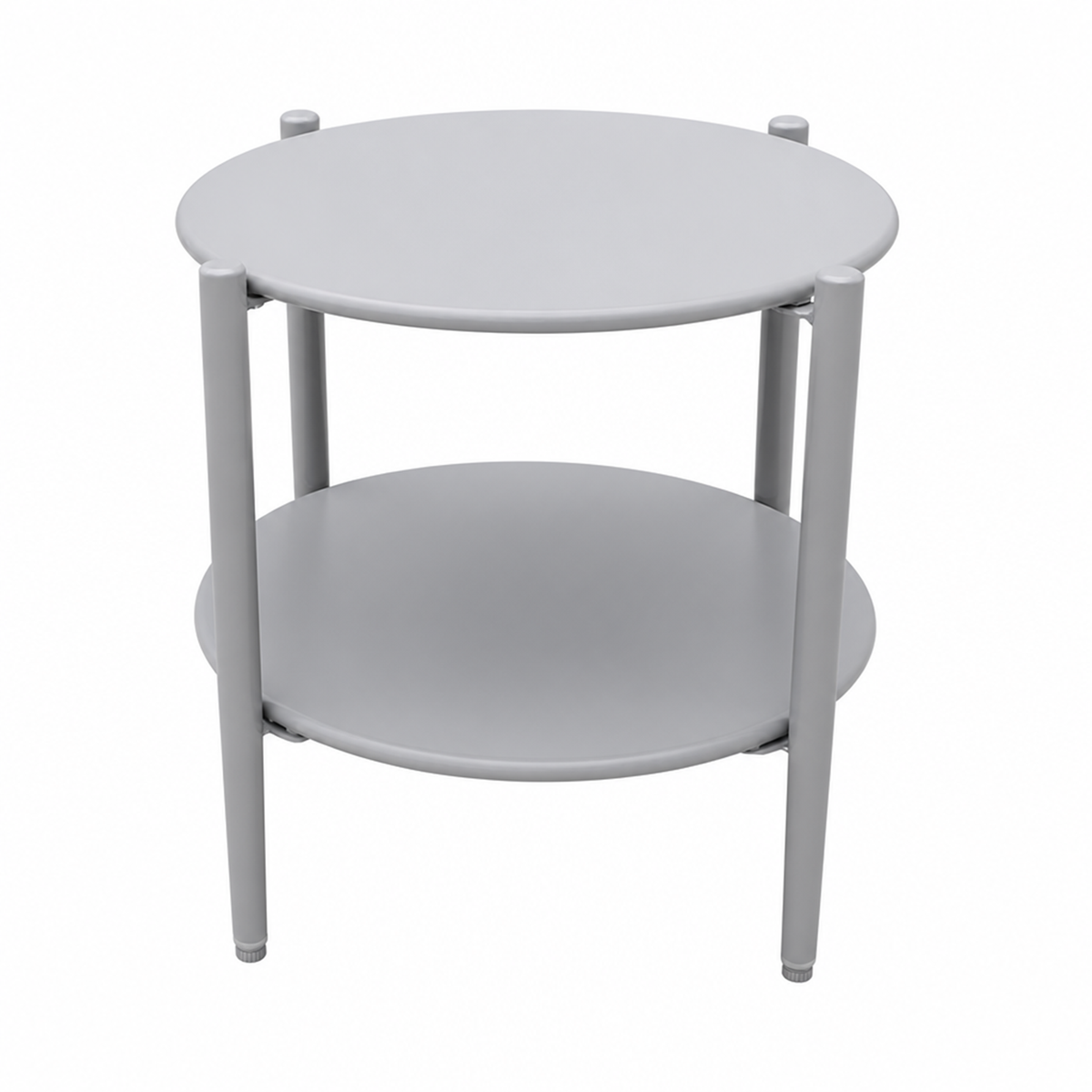 Modern Round Outdoor Coffee Table with Hand-Woven Rope Shelf, Sturdy Gray Powder-Coated Iron Frame, Low Cocktail Table for Garden, Balcony, and Poolside