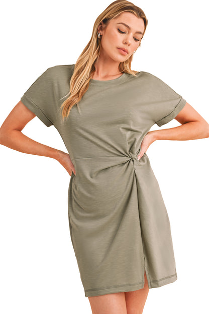 Laurel Green Folded Sleeve Twisted Mini T-Shirt Dress - Eloy Royal