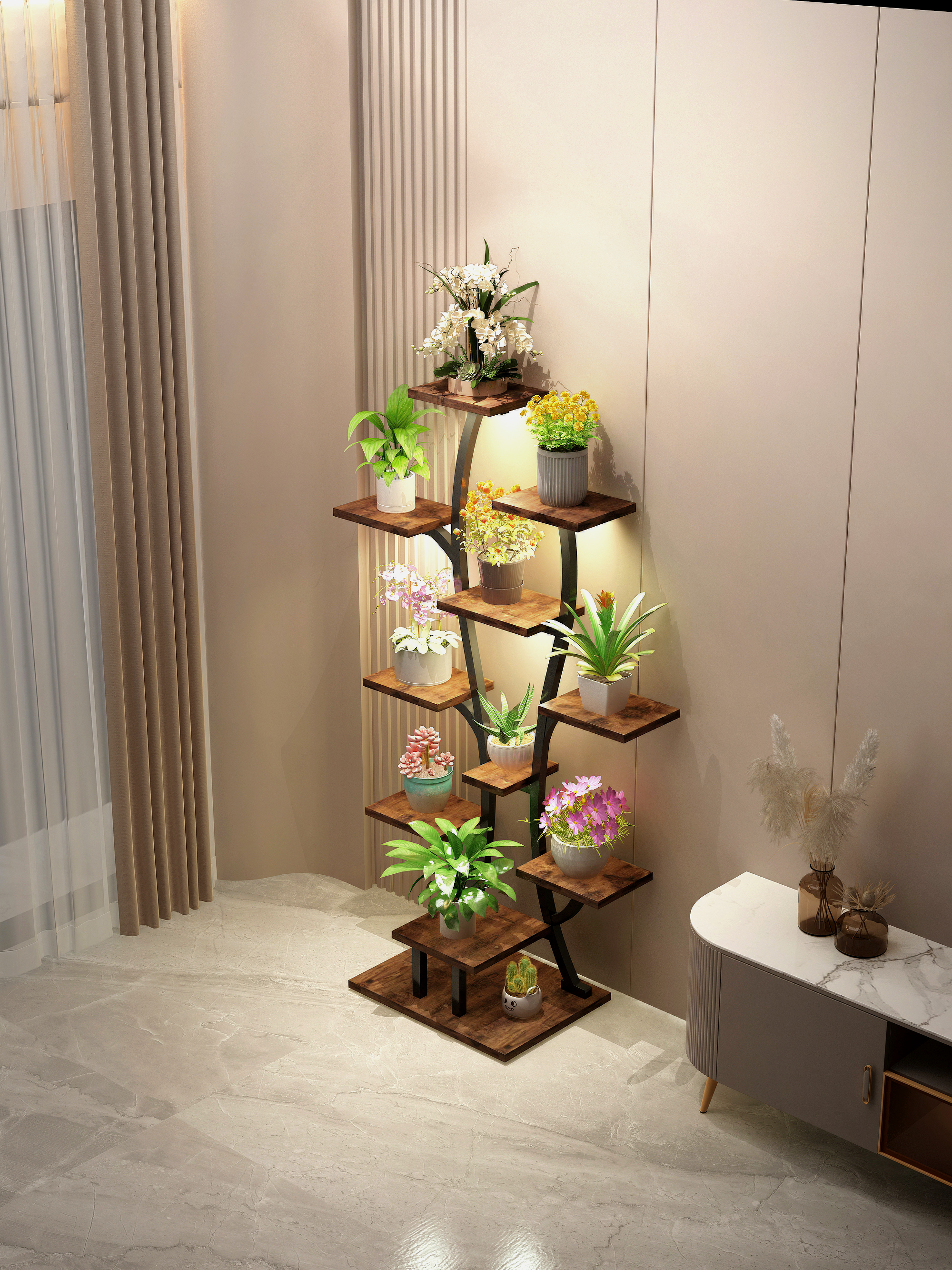 (Vase Shape) Plant Stand Indoor with Grow Lights, Indoor Plant Shelf, Metal Plant Flower Holder Stand, Vase Shape Plant Rack for Home, Patio, Plant Stand, Plant Stand Indoor