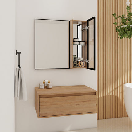 30'' Dressing Table With Mirror,Wall Mounted Mirror Cabinet with Acrylic Door, Black Aluminum Frame Mirror&Cabinet