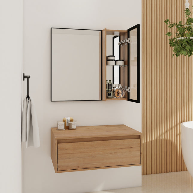 30'' Dressing Table With Mirror,Wall Mounted Mirror Cabinet with Acrylic Door, Black Aluminum Frame Mirror&Cabinet