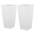 Tall Planters Set of 2, 26 Inch Large Outdoor Taper Planters for Outdoor Indoor Plants, Front Porch Plastic Modern Flower Pots with Casters, Inner Pot & Drainage Holes for Patio, Garden, White