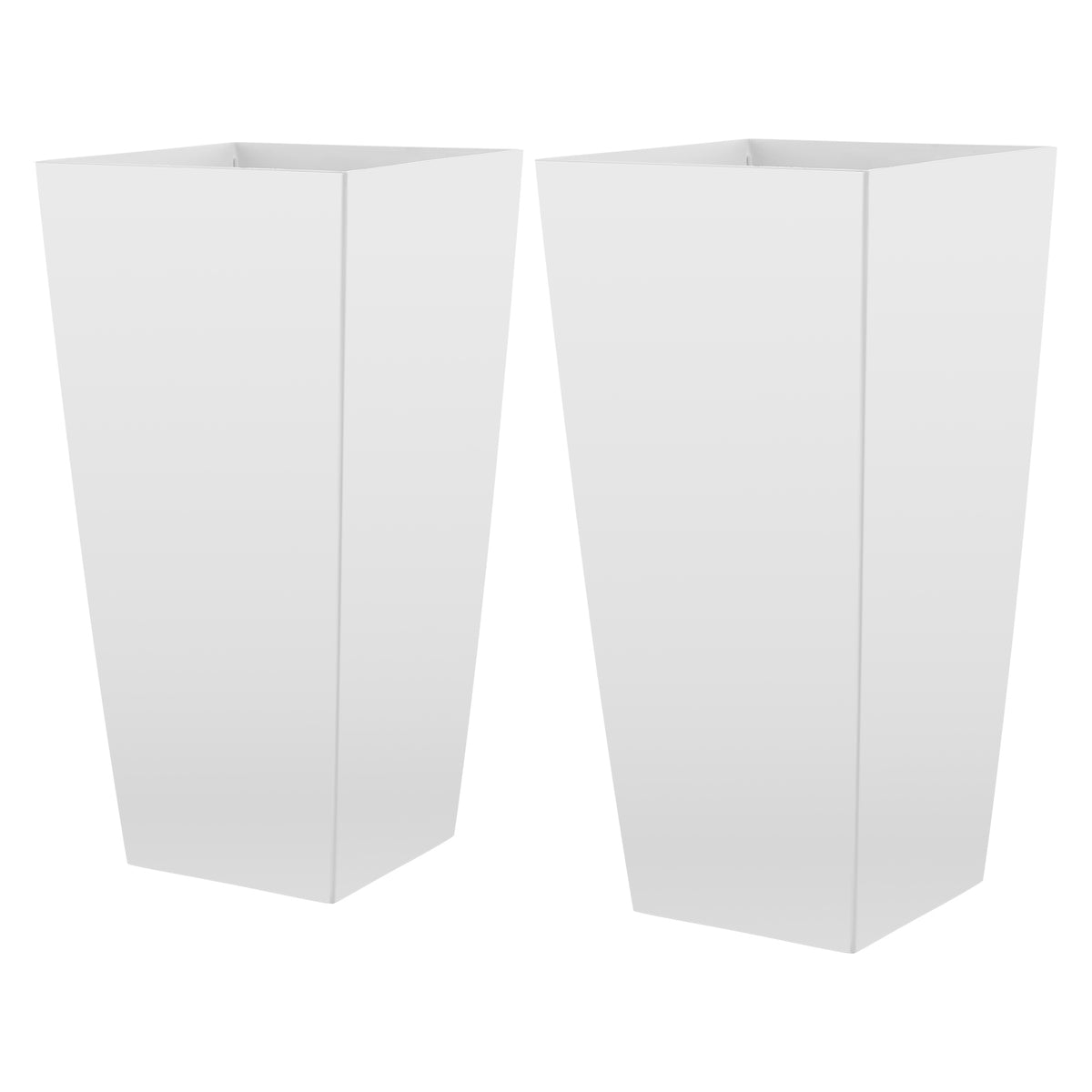 Tall Planters Set of 2, 26 Inch Large Outdoor Taper Planters for Outdoor Indoor Plants, Front Porch Plastic Modern Flower Pots with Casters, Inner Pot & Drainage Holes for Patio, Garden, White