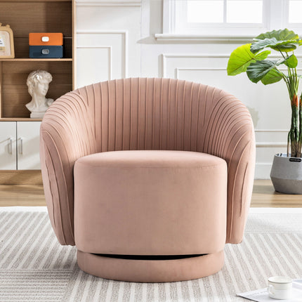 Velvet 366 Degree Swivel Barrel Chair, Pleated Modern Accent Armchair with Sturdy Base and Thick Padded Cushion, Leisure Round Sofa Chair for Living Room Bedroom Office Hotel Nursery