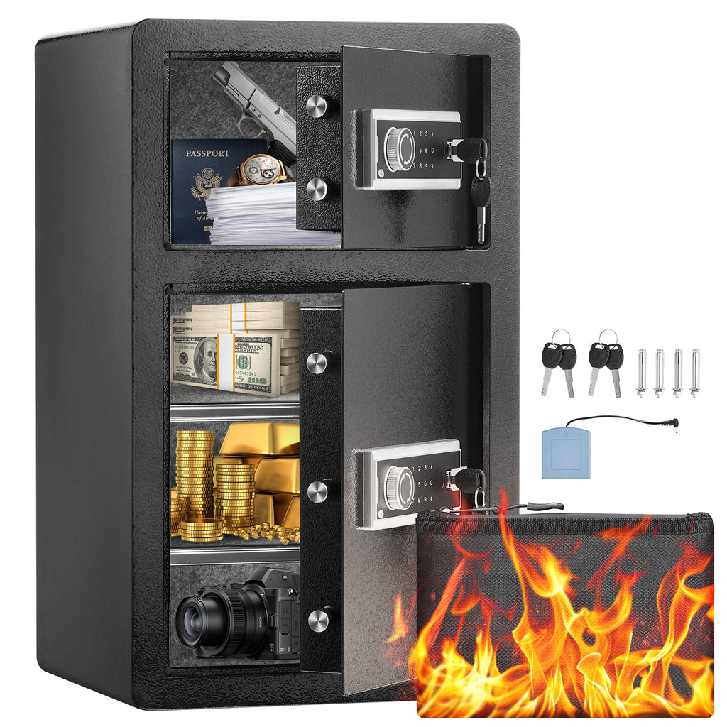 Double Door 4.5 cu.ft Safe Box with Key Lock Password Fireproof Bag Black,organize cash, passports, jewelry, gold, watches and documents