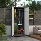 Metal Outdoor Cabinet, Made Of Stainless Steel, Large Capacity, Secure Lock For Anti-theft, Waterproof And Moisture-proof, With Shelves, Cleaning Tool Storage Cabinet, Vertical Tall Garden Cabinet.