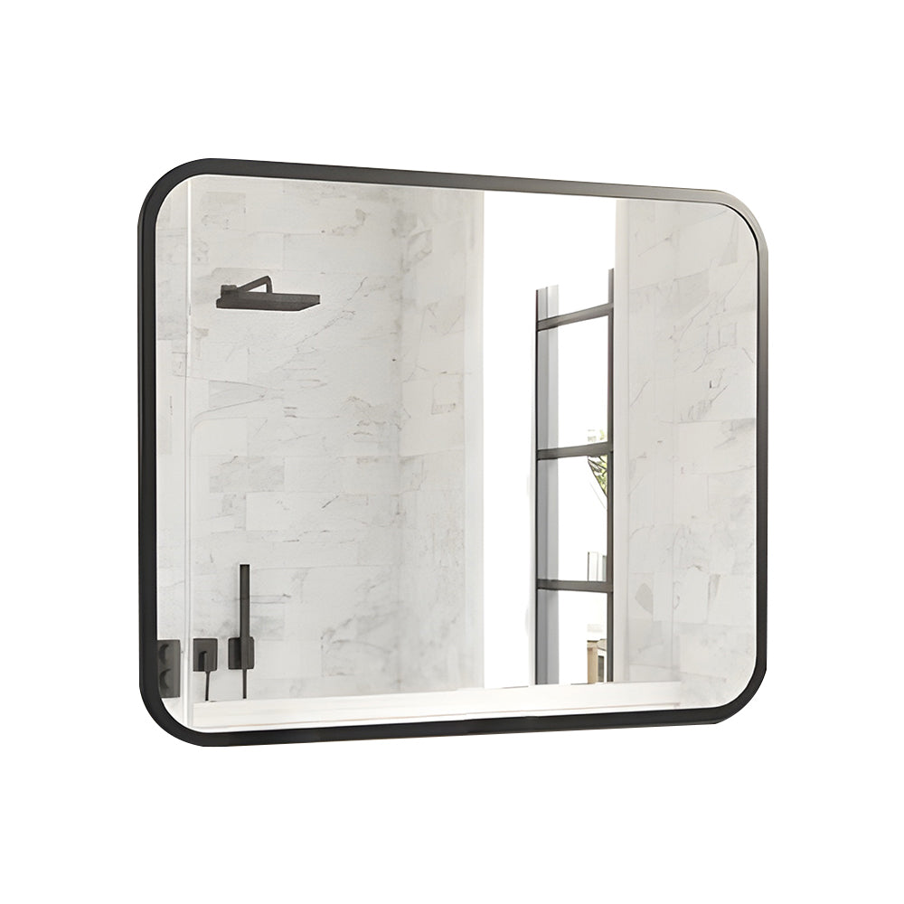 Black Bathroom Wall Mirror for Over Sink 40' × 32' Rectangle Vanity Mirror with Round Corner for Bedroom Seamless Anti-Rust Polymer Coated Shatterproof Glass (Horizontally/Vertically)