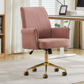 Ergonomic Mid-Back Office Chair with Striped Fabric, Light Pink Corduroy, Gold Base, 25.20L x 24.02W x 39.00H inches