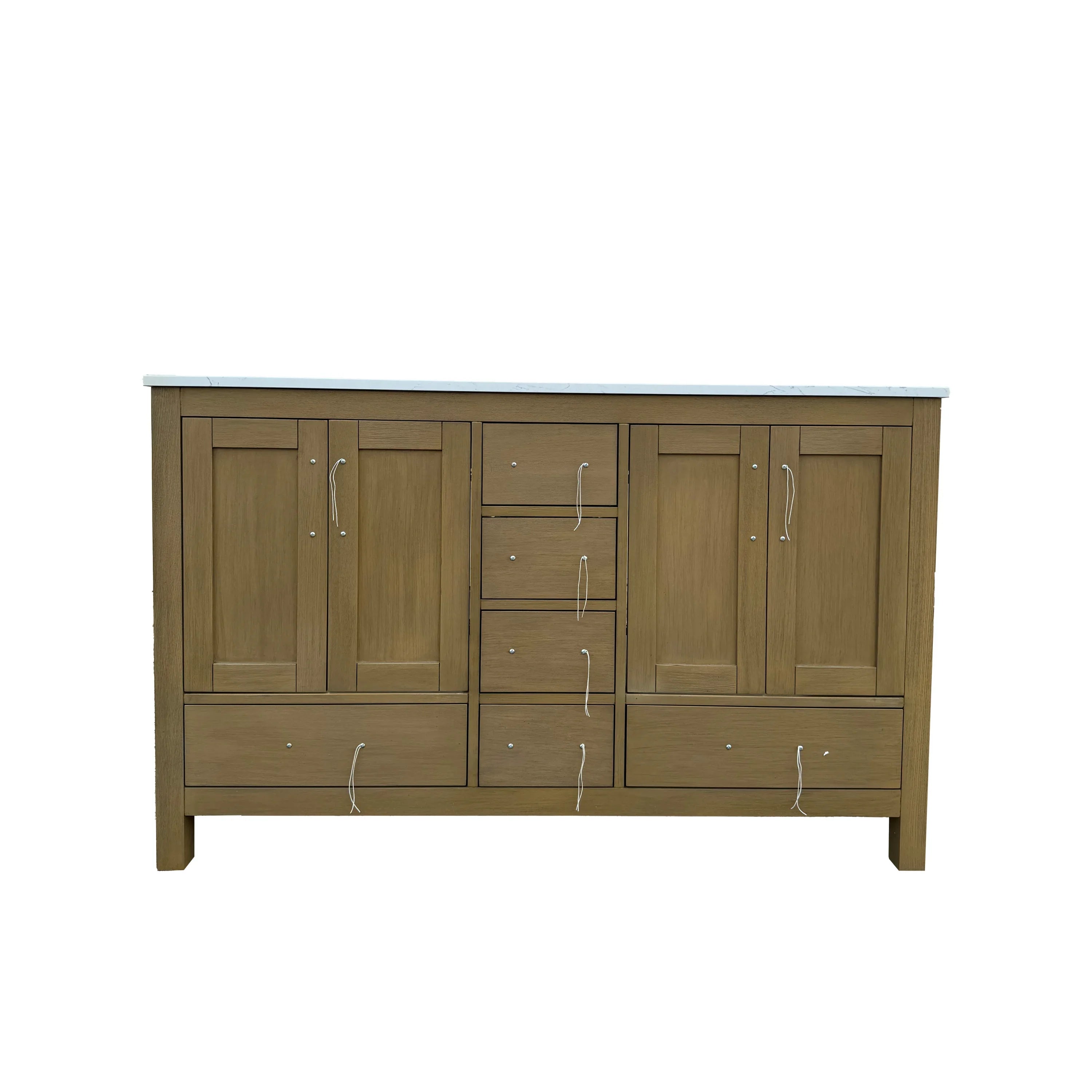 55' Bathroom Vanity with double basins Sink & Faucet Hole, Bathroom Storage Vanity Sink Cabinet with 4 Doors ＆ 6 Drawers in Oak - Eloy Royal