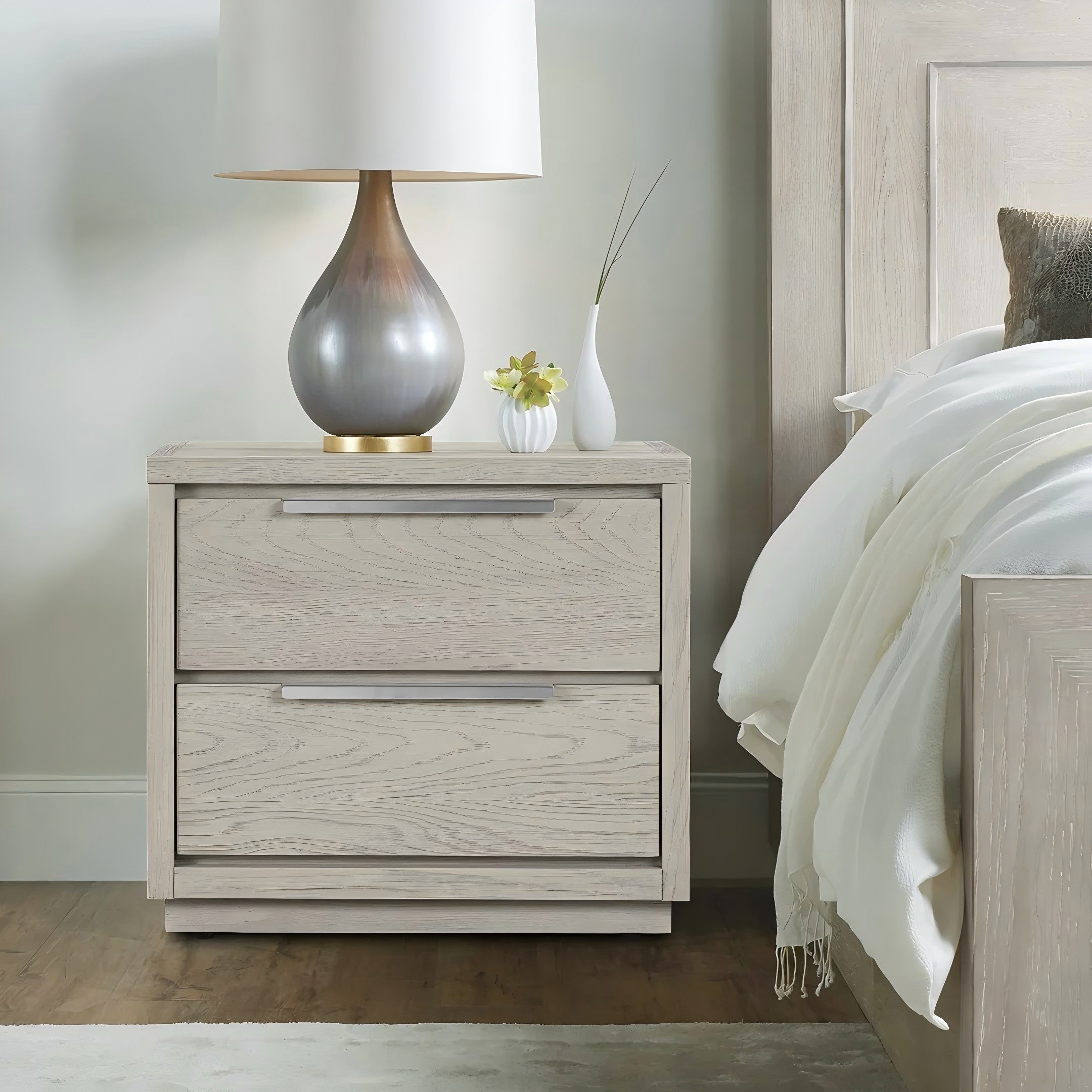 Abbey 2 Drawer Nightstand in Gray Oak Wood