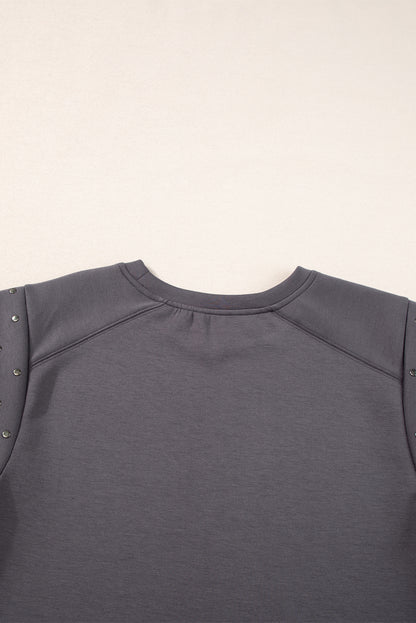 Dark Grey Casual Studded Round Neck T Shirt - Eloy Royal