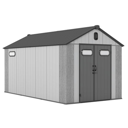 8x16Ft Resin Outdoor Storage Shed, Plastic Garden Shed with Carpet, Outside Weatherproof Storage Building for Tools, Bike, Lawn Mower, Patio, Backyard