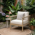 Light Teak Acacia Wood Rope Club Armchair, Oversized Outdoor Lounge Chair for Patio, Backyard with Cream Cushions
