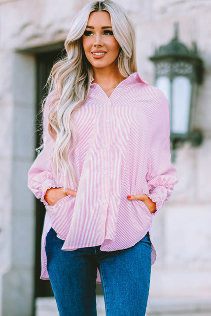 Light Blue Striped Casual Shirred Cuffs Shirt - Eloy Royal