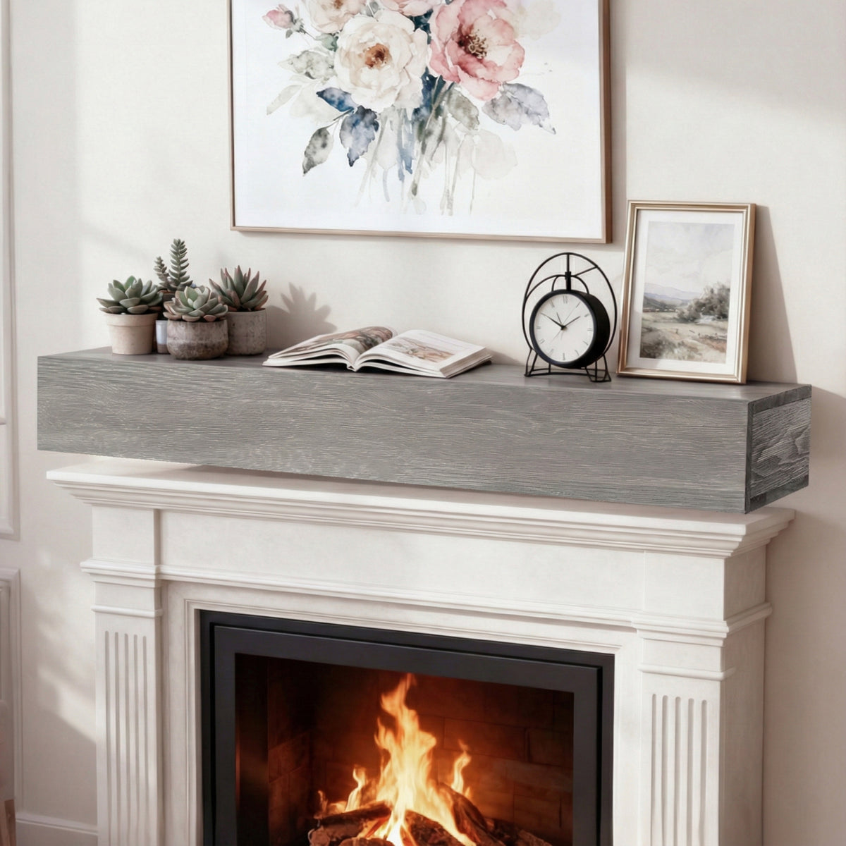 72' Rustic Wood Fireplace Mantel,Wall-Mounted & Floating Shelf for Home Decor