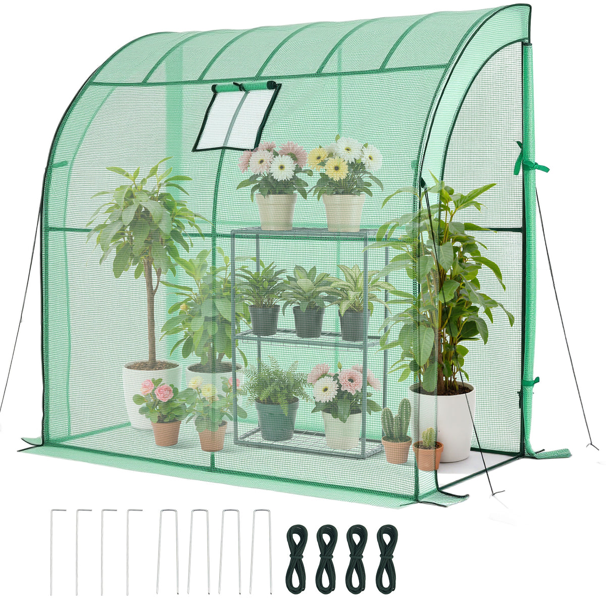 Walk-in Green House, 78 x 39.4 x 78.7 in, Greenhouse with Shelves, High Strength PE Cover with Zipper Door and Steel Frame, Assembly in Minutes, Suitable for Planting and Storage