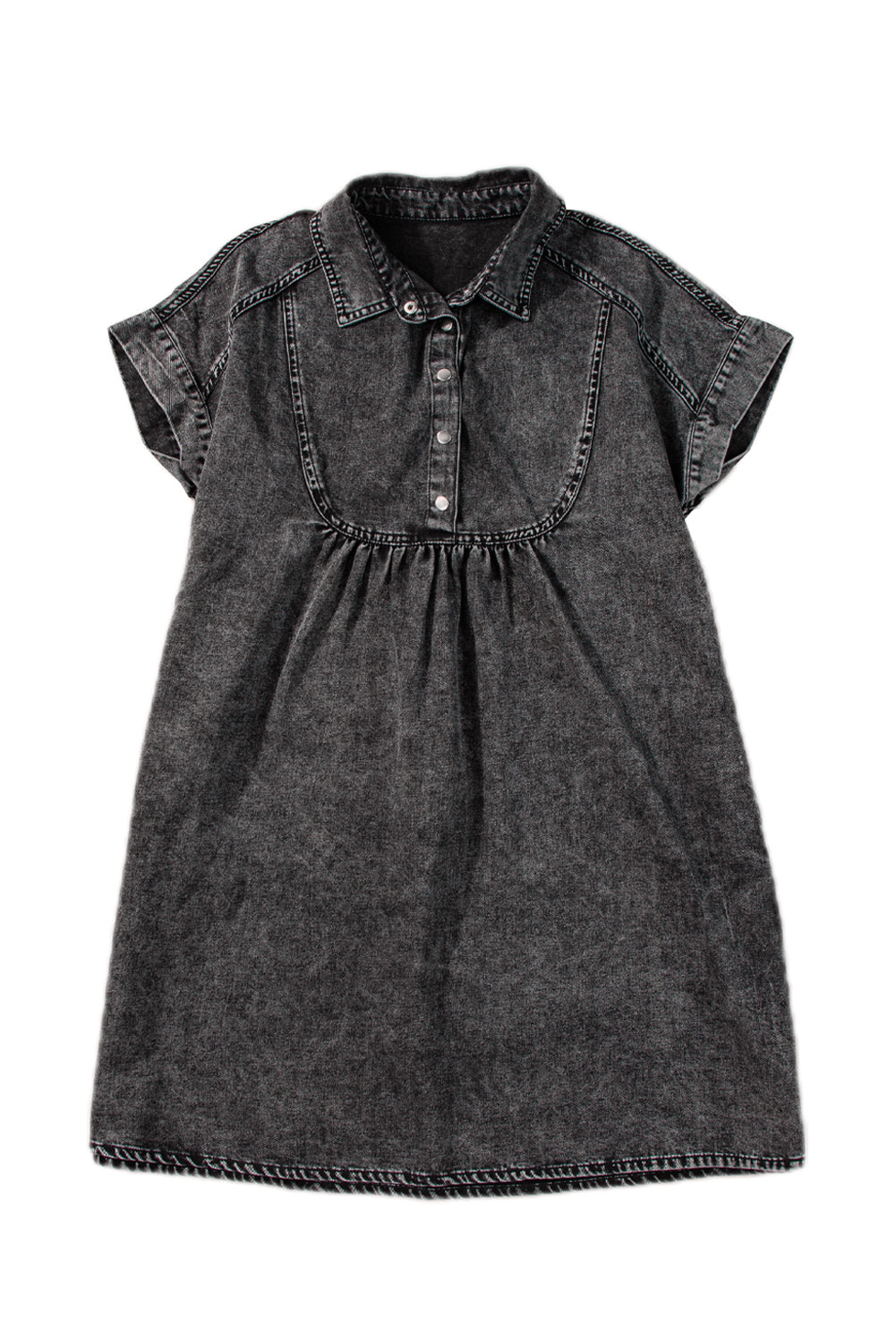 Black Vintage Snap Buttoned Mini Denim Dress - Eloy Royal