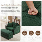 Modern Style Single Sofa Couch with Storage, USB Ports, Cup Holders, Green Corduroy - Eloy Royal