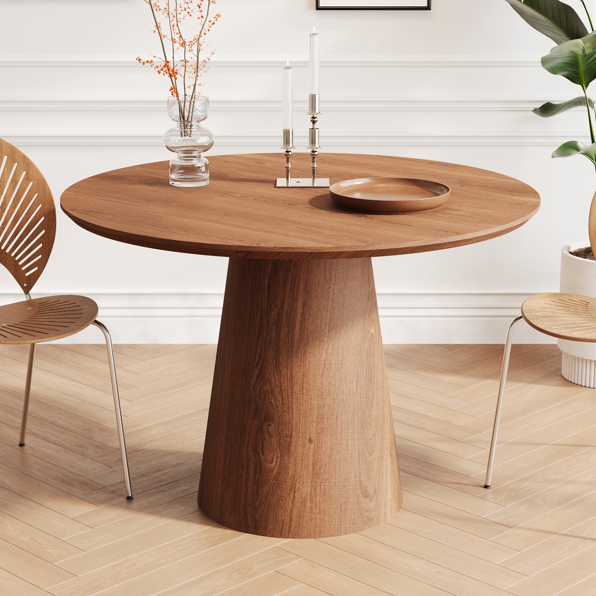 Wooden circular dining table, modern minimalist round table,  43 inches