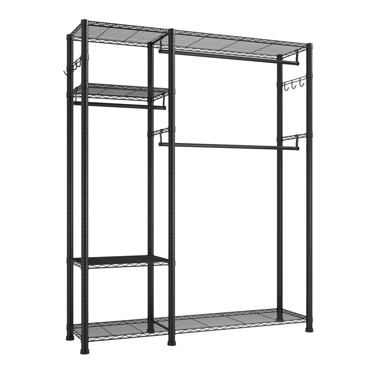 Clothing Garment Rack, Heavy Duty Clothes Rack, 6 Adjustable Tiers Clothes Racks with Steel Frame, 800 lbs Load Capacity Closet Wardrobe with 3 Hanging Rods for Bedroom, Clothing Store, Hallway