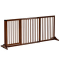 PawHut Adjustable Wooden Pet Gate, Freestanding Dog Fence for Doorway, Hall, 3 Panels w/ Safety Barrier, Lockable Door, Brown, 44.5'-65.25' L x 14.25' H