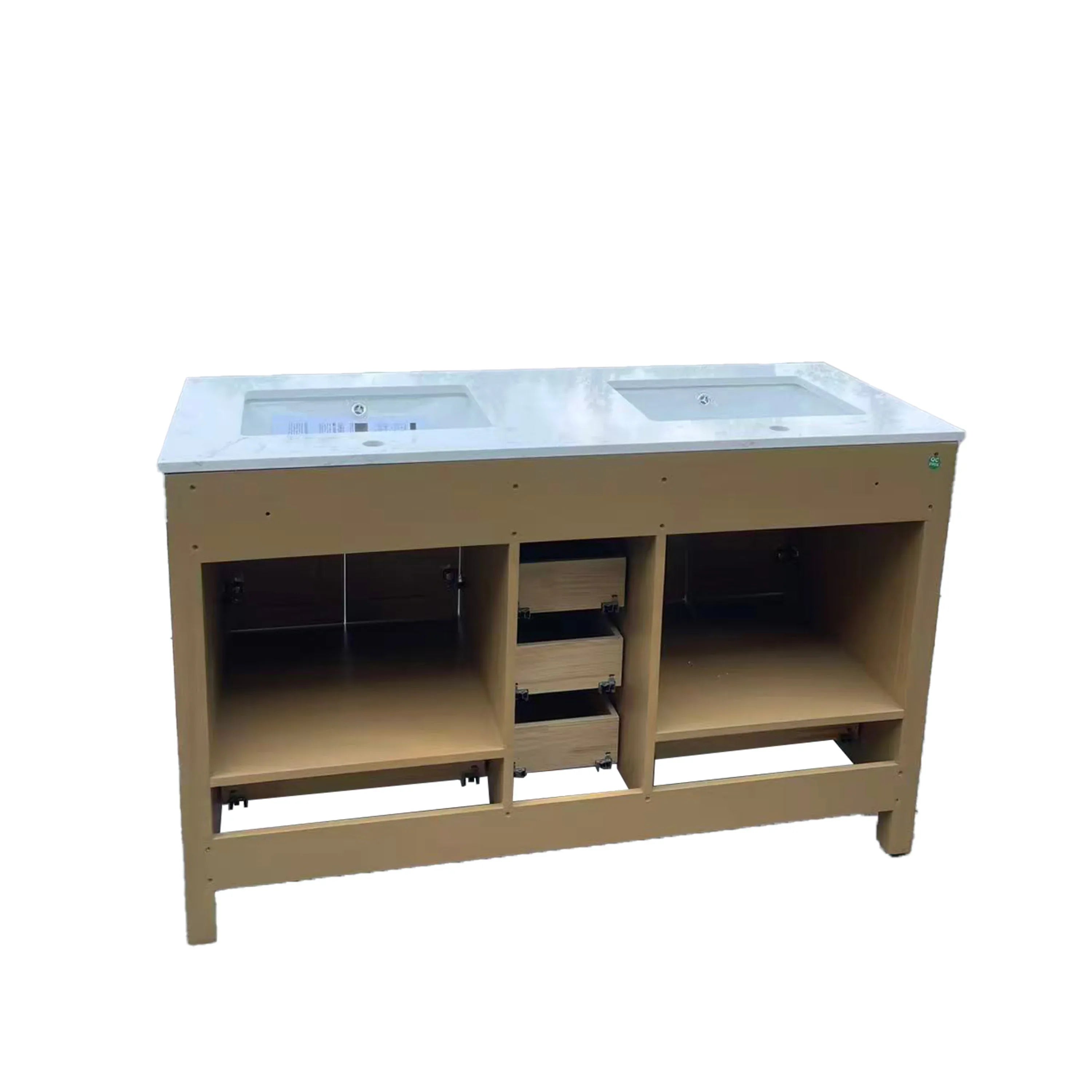 55' Bathroom Vanity with double basins Sink & Faucet Hole, Bathroom Storage Vanity Sink Cabinet with 4 Doors ＆ 6 Drawers in Oak - Eloy Royal