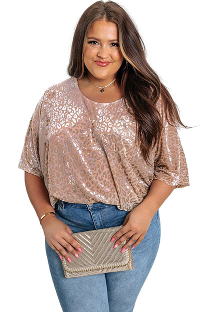 Khaki Leopard Print Plus Size Half Sleeve T Shirt - Eloy Royal