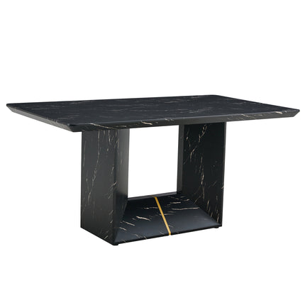 Modern Dining Table with Marbled MDF Design for Luxurious Elegance in Black