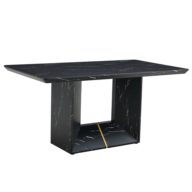 Modern Dining Table with Marbled MDF Design for Luxurious Elegance in Black