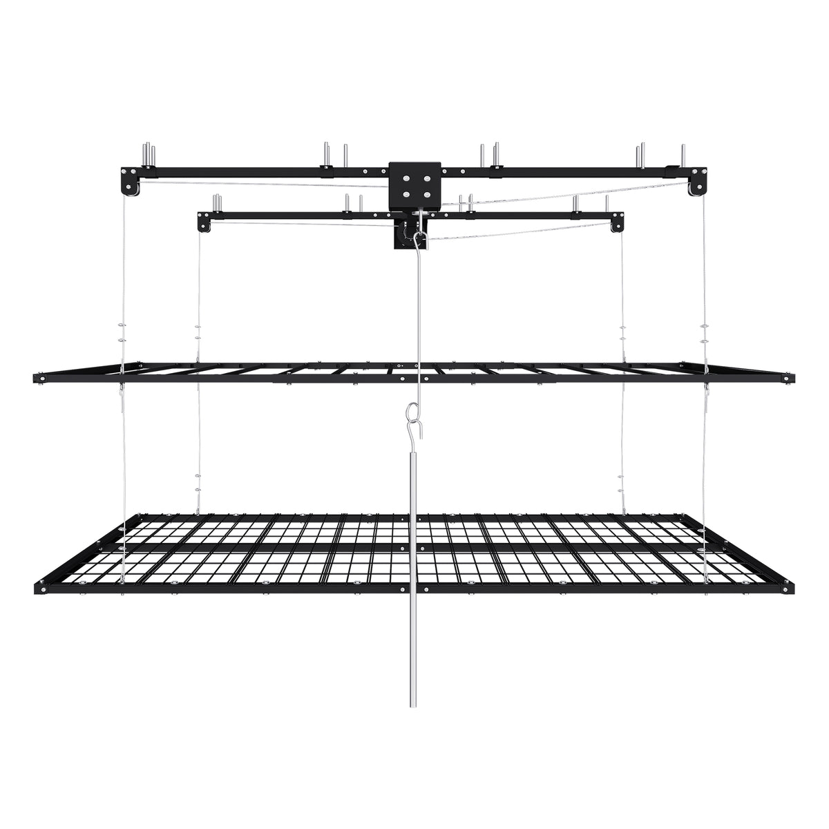 Overhead Double-Layer Garage Storage Rack 4x8 FT for High Ceilings 10-12 FT, Black All-Steel Construction with Lock, Smooth and Silent Operation