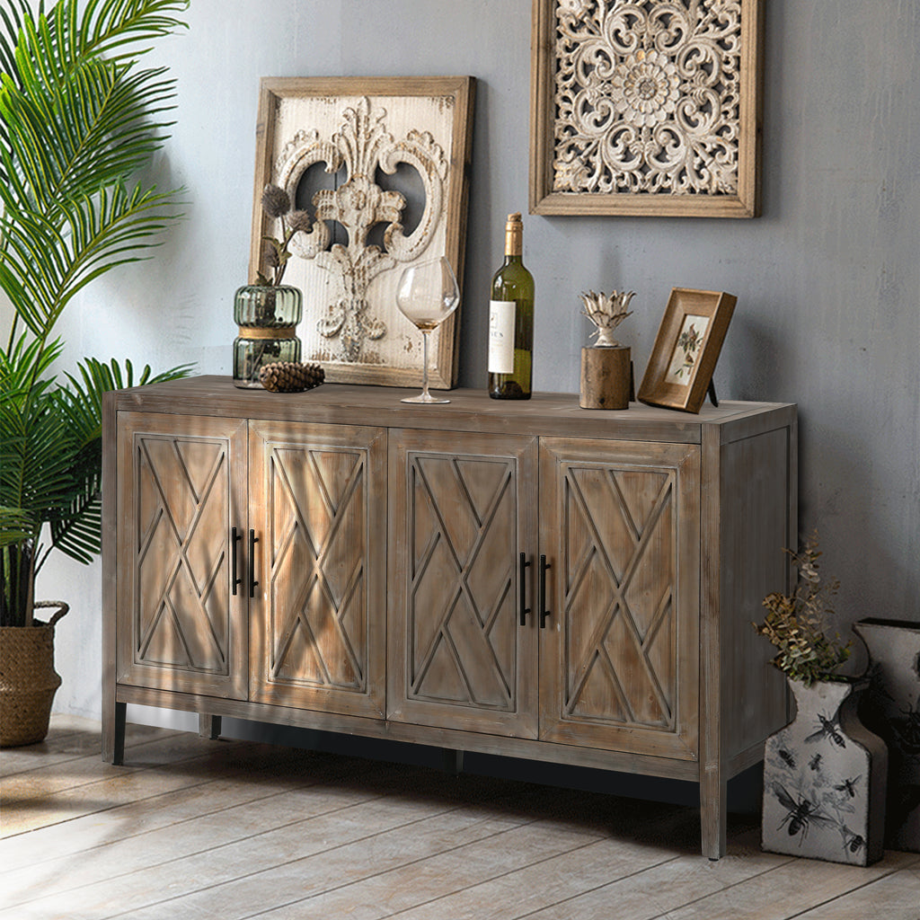 Grosvenor Twill-Panel Four-Door Sideboard, Antique Grey, 60 in