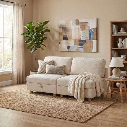 Modular sectional sofa seat, convertible sofa with storage, multifunctional folding fabric sofa set, 2 seater sofa (Beige)