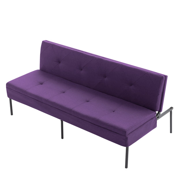 Purple 3-Seater Futon Sofa Bed, Twin Folding Sleeper Sofa, Sturdy Metal Frame, Skin-Friendly Polyester Upholstery, Adjustable Backrest, Convertible Couch for Small Spaces, Apartment, Dorm, Office