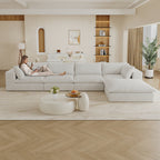 157.6'Cloud Sofa,Corduroy Fabric,Deep Seat Couches,Double-layer design,Removable  Cushion,No Assembly,DIY Combination for Living room, Bedroom,Conference room ,Apartment,White