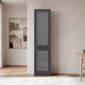 Tall Bookcase 71' H with 2 Fluted Panel Doors and Five Interior Shelves, Matt Gray/White