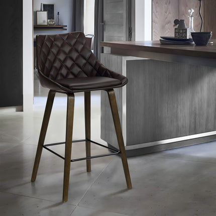 Inada 26' Brown Faux Leather Barstool in Walnut Glazed Finish