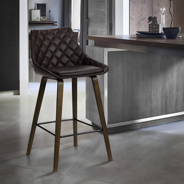 Inada 26' Brown Faux Leather Barstool in Walnut Glazed Finish