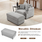 Modern Style Single Sofa Couch with Storage, USB Ports, Cup Holders, and Phone Holder, Grey Corduroy, 41.7' - Eloy Royal