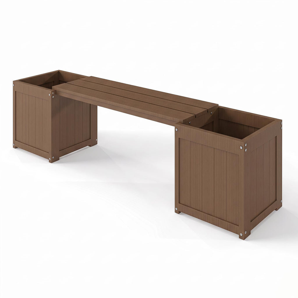 HDPE Outdoor Bench with Flower Boxes ,Brown  Seating and Plant Display Open‑bottom Pot Holder