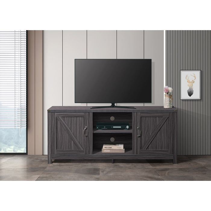 Farmhouse Style 59 in. Wood TV Stand Media Console with Paper Lamination, 2 Shelves, 2 Cabinet Entertainment Unit for TVs up to 55'-65', Gray