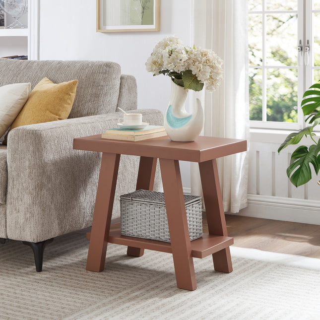 Athens Contemporary Wood Shelf Side Table in Red