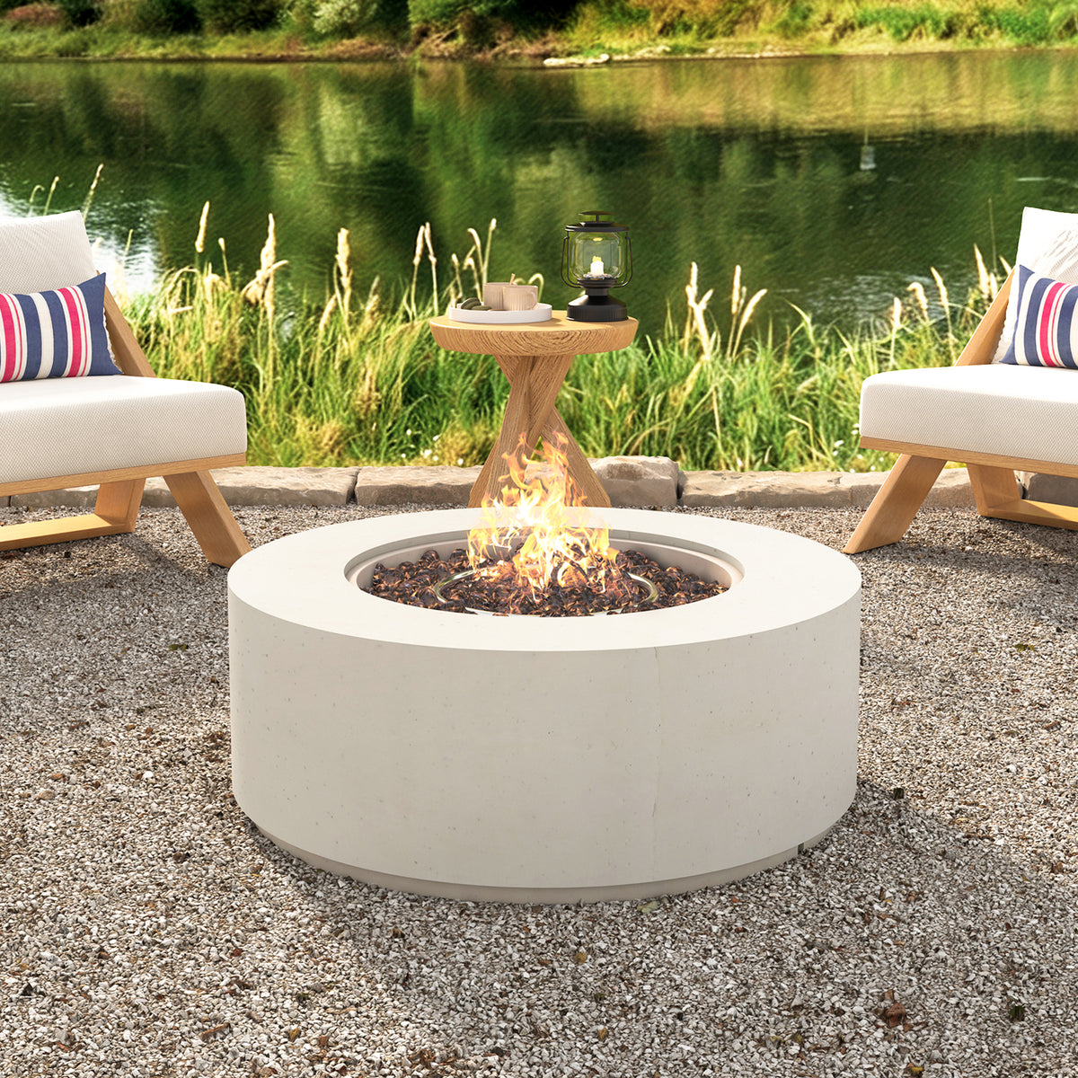 U_STYLE MGO Outdoor Propane Fire Pit - 38.2' Round with Faux Stone Finish, Outside Fire Pit Table with 50000 BTU, Steel Burner, Lava Rocks, Waterproof Cover,Suitable for Patio,Backyard,Poolside