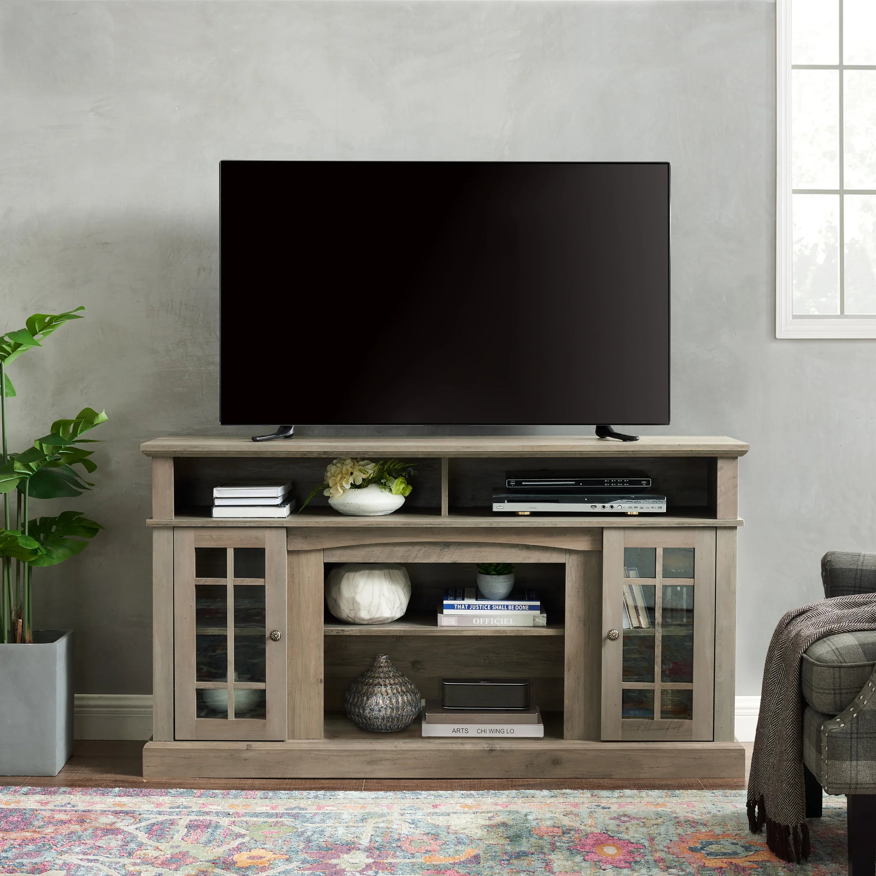 Classic TV Media Stand Modern Entertainment Console for TV Up to 65' with Open and Closed Storage Space, Gray Wash, 58.25'W*15.75'D*32'H - Eloy Royal