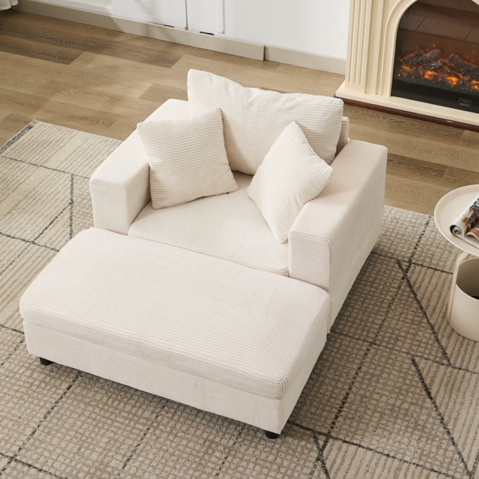 Chaise Lounge Chair with Removable Ottoman Accent Sofa Bed Upholstered Sleeper Couch Bed with Pillows, Modern Deep Seat Upholstered Armchair for Living Room, Bedroom