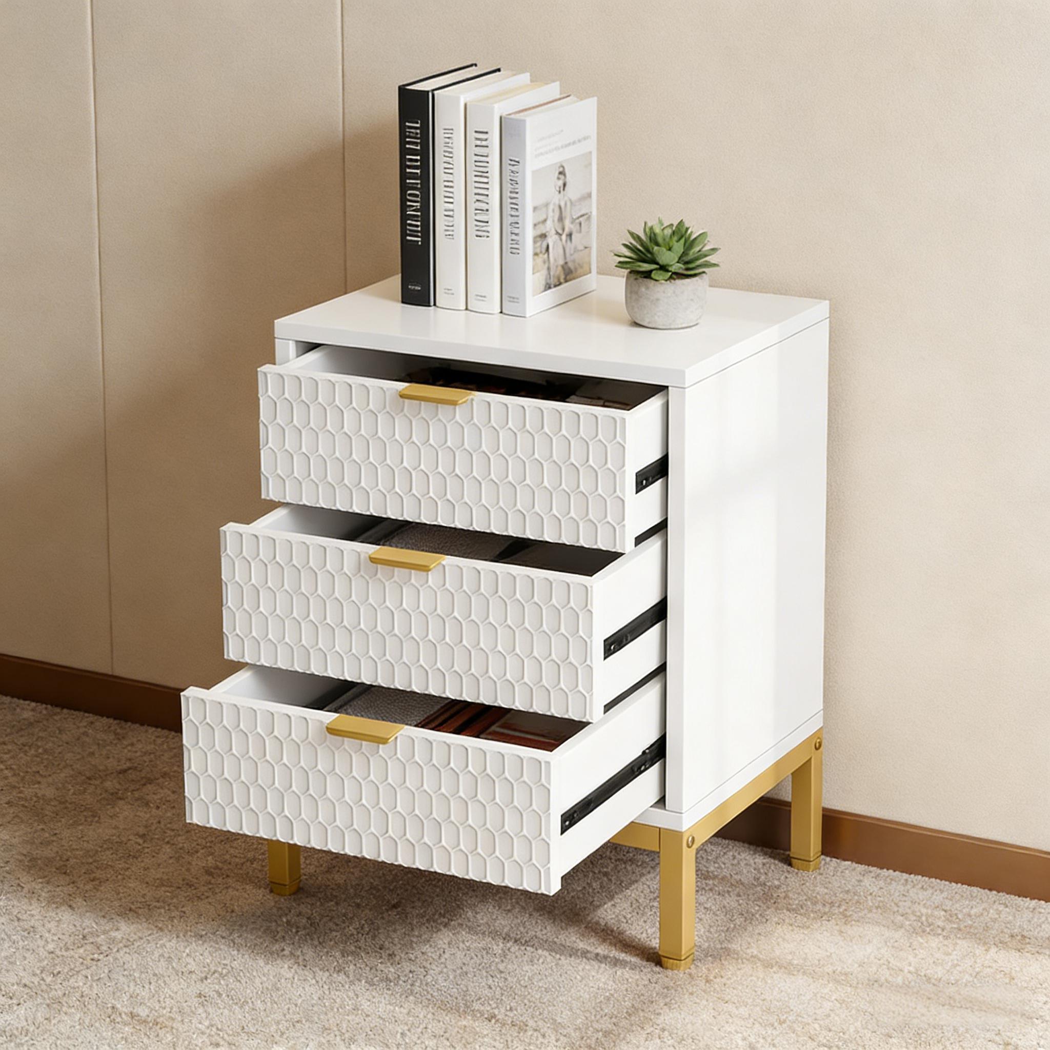 Tall Bedside Cabinet,Nordic Style Nightstand with 3 Drawers