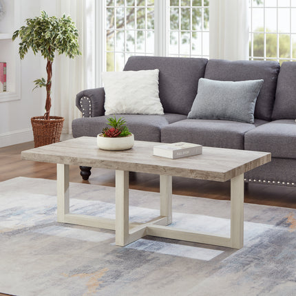 Luno Contemporary Coffee Table, Weathered Gray and Beige