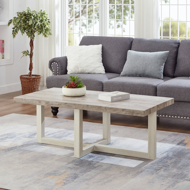 Luno Contemporary Coffee Table, Weathered Gray and Beige