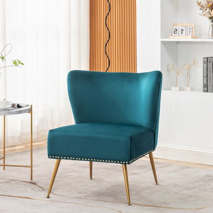 Printed Cloth Accent Chair, Armless Slipper Chair with Metal Legs, Modern Upholstered Side Chair for Living Room Bedroom Small Spaces