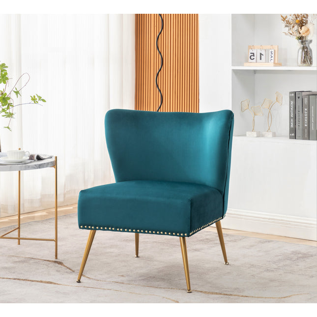 Printed Cloth Accent Chair, Armless Slipper Chair with Metal Legs, Modern Upholstered Side Chair for Living Room Bedroom Small Spaces