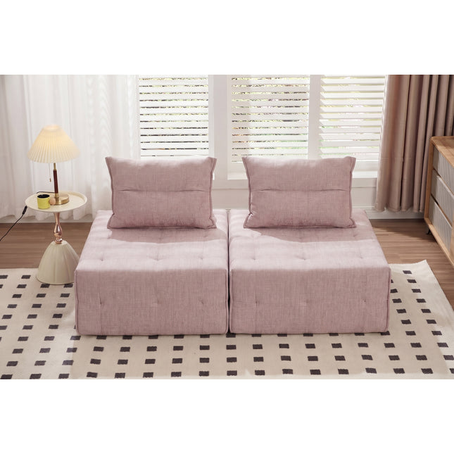 Deep Seat Modular Sectional Sofa with Adjustable Backrest – 39.37' Chenille Compressed Couch for Living Room, Bedroom, Lounge (2 Piece),Pink